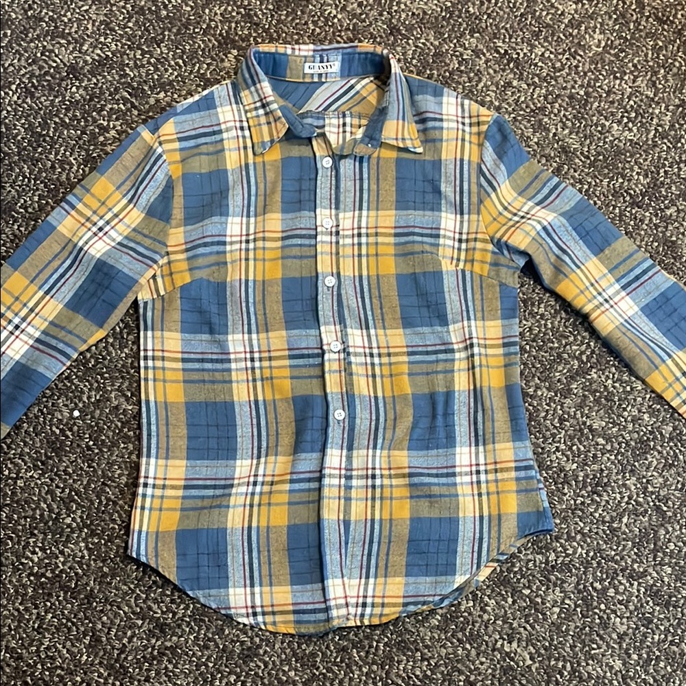 Blue and Yellow Plaid Button-Up Shirt